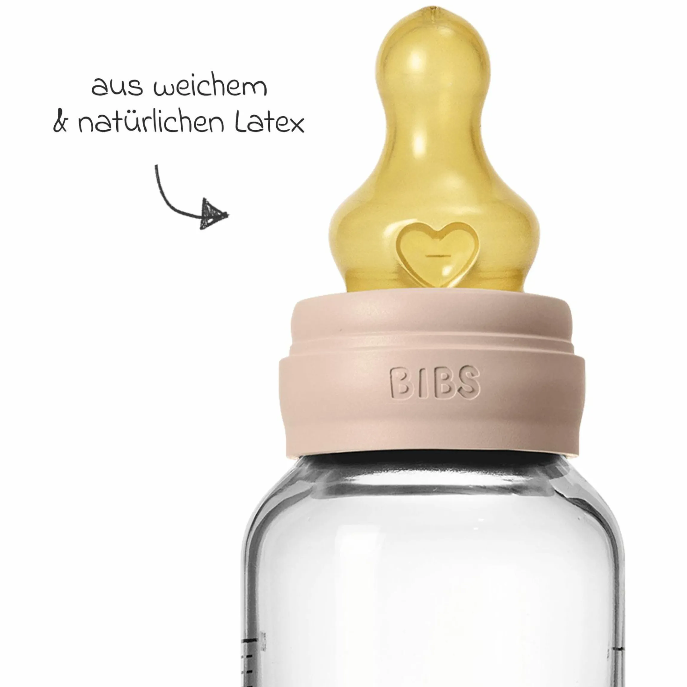 Glas-Flasche Baby Bottle Round 120 ml + Latex-Trinksauger langsamer Nahrungsfluss - Blush