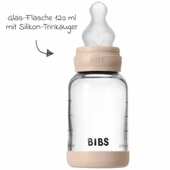 Glas-Flasche Baby Bottle Round 120 ml + Silikon-Trinksauger langsamer Nahrungsfluss - Blush