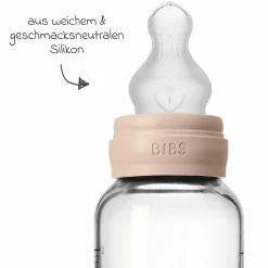 Glas-Flasche Baby Bottle Round 120 ml + Silikon-Trinksauger langsamer Nahrungsfluss - Blush