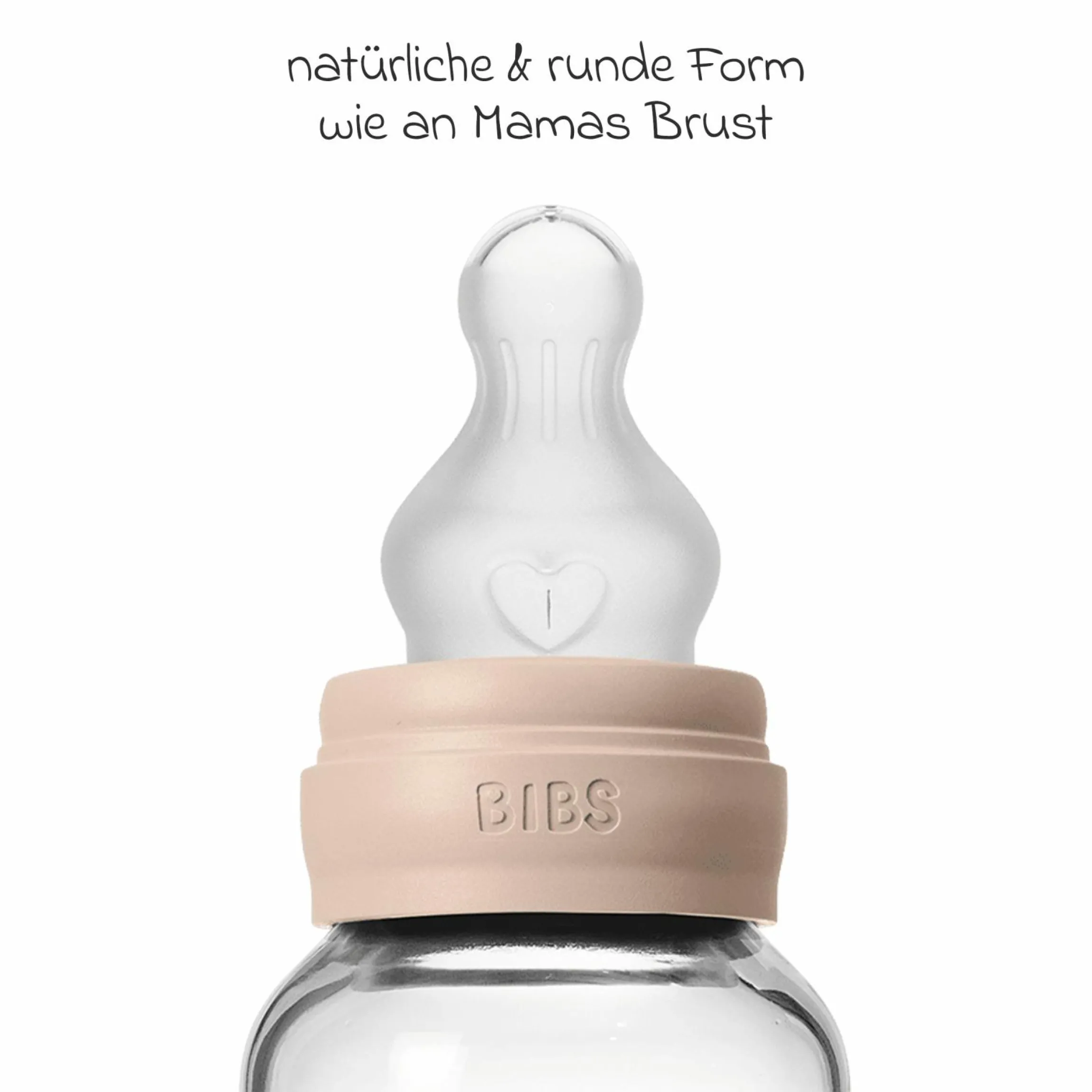 Glas-Flasche Baby Bottle Round 120 ml + Silikon-Trinksauger langsamer Nahrungsfluss - Blush