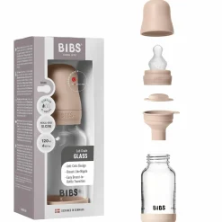 Glas-Flasche Baby Bottle Round 120 ml + Silikon-Trinksauger langsamer Nahrungsfluss - Blush