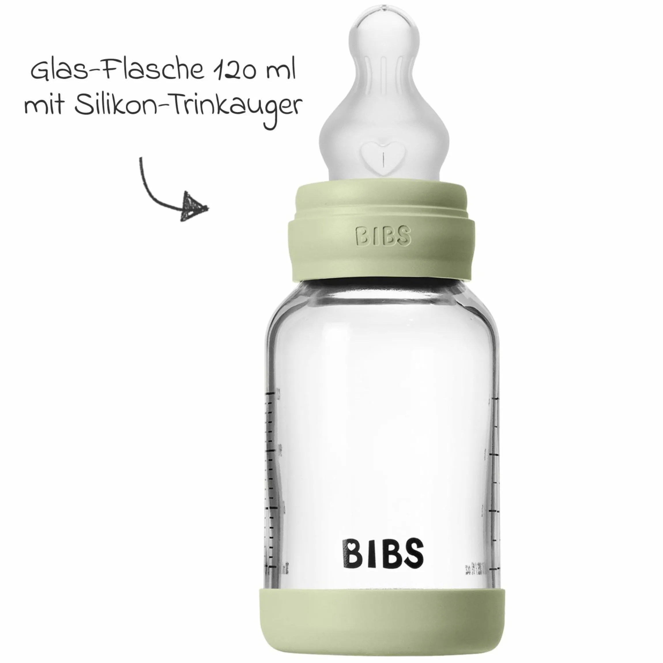 Glas-Flasche Baby Bottle Round 120 ml + Silikon-Trinksauger langsamer Nahrungsfluss - Sage