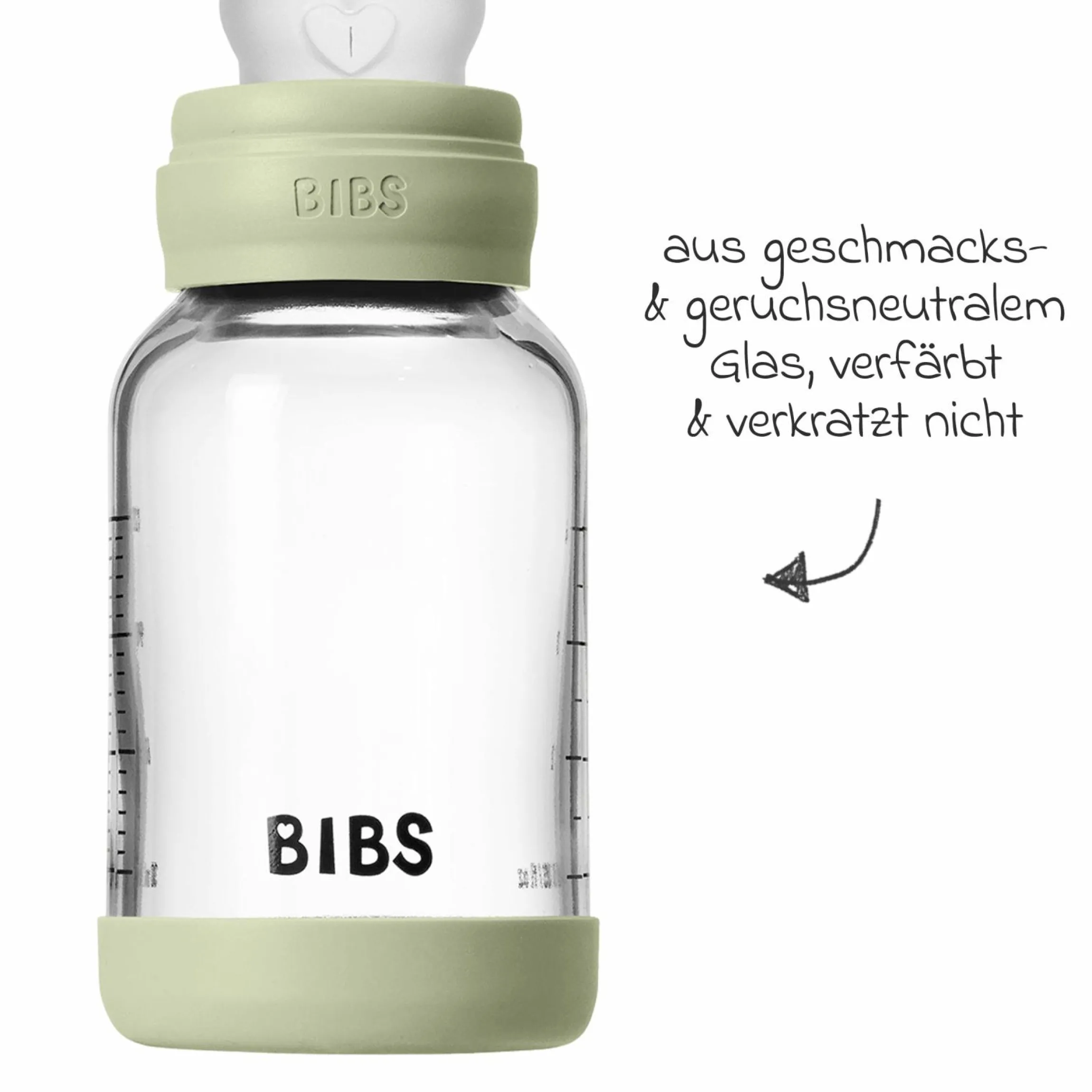 Glas-Flasche Baby Bottle Round 120 ml + Silikon-Trinksauger langsamer Nahrungsfluss - Sage