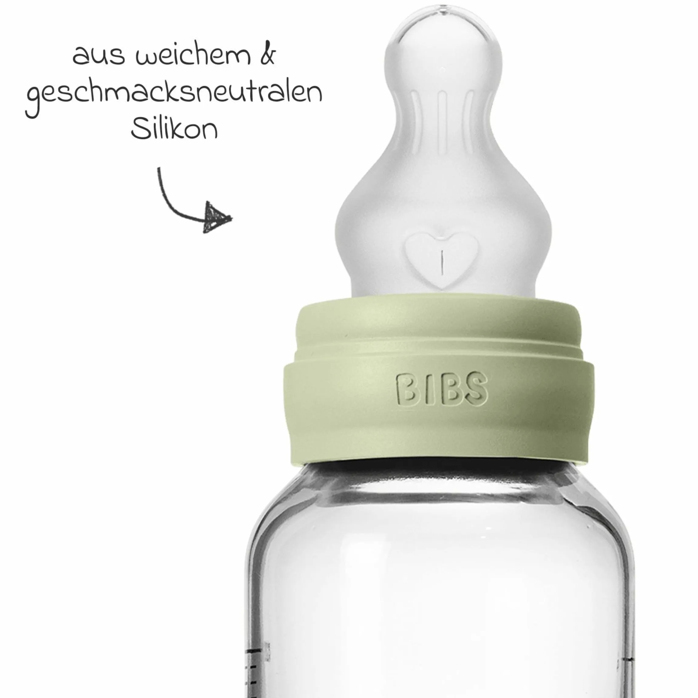 Glas-Flasche Baby Bottle Round 120 ml + Silikon-Trinksauger langsamer Nahrungsfluss - Sage