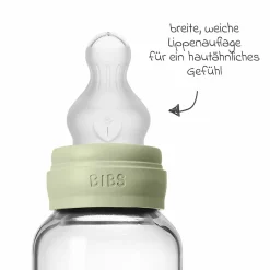 Glas-Flasche Baby Bottle Round 120 ml + Silikon-Trinksauger langsamer Nahrungsfluss - Sage