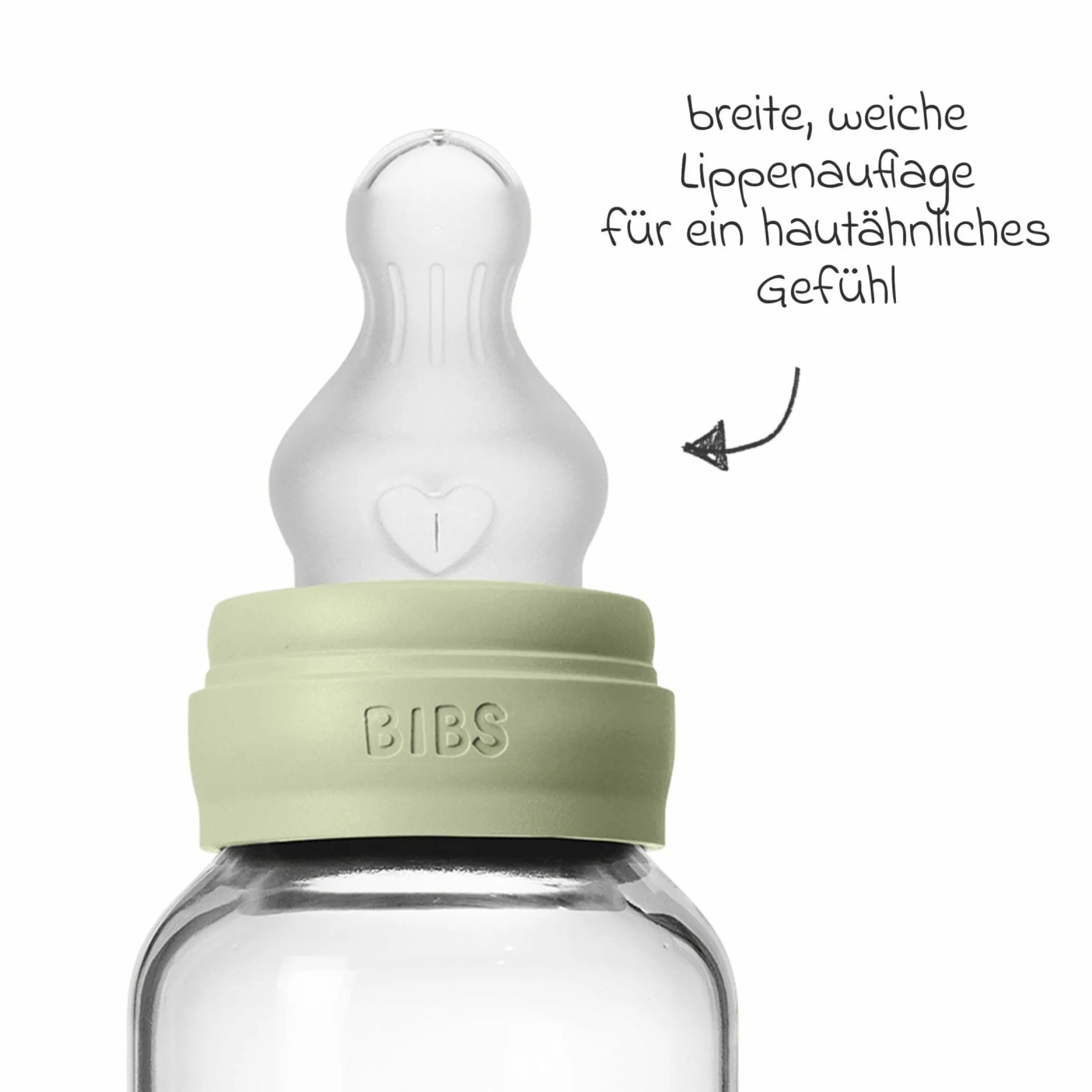 Glas-Flasche Baby Bottle Round 120 ml + Silikon-Trinksauger langsamer Nahrungsfluss - Sage
