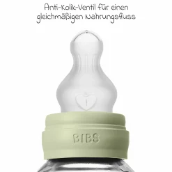 Glas-Flasche Baby Bottle Round 120 ml + Silikon-Trinksauger langsamer Nahrungsfluss - Sage