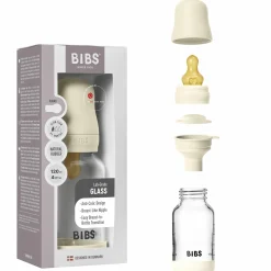 Glas-Flasche Baby Bottle Round 120 ml + Latex-Trinksauger langsamer Nahrungsfluss - Ivory