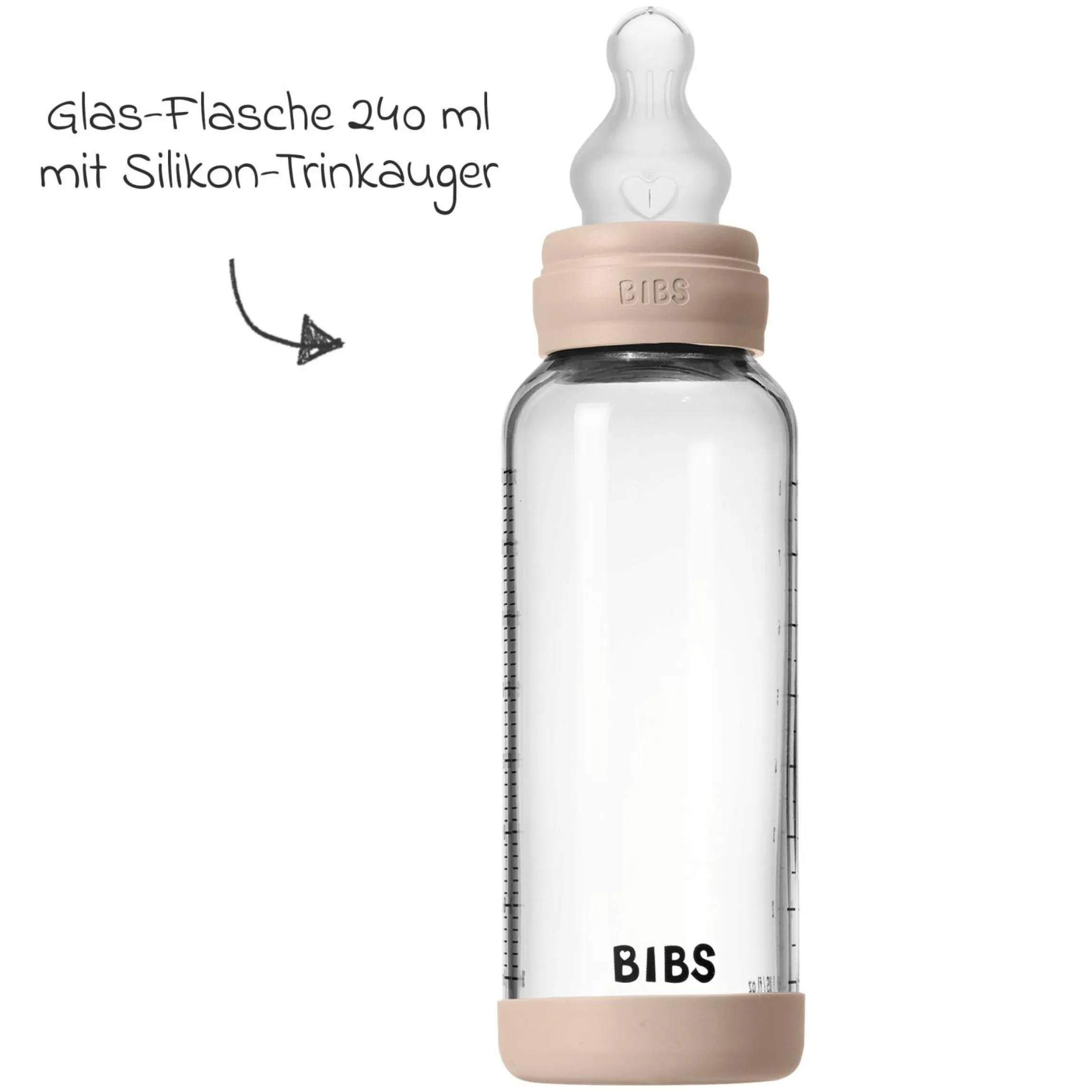 Glas-Flasche Baby Bottle Round 240 ml + Silikon-Trinksauger mittlerer Nahrungsfluss - Blush