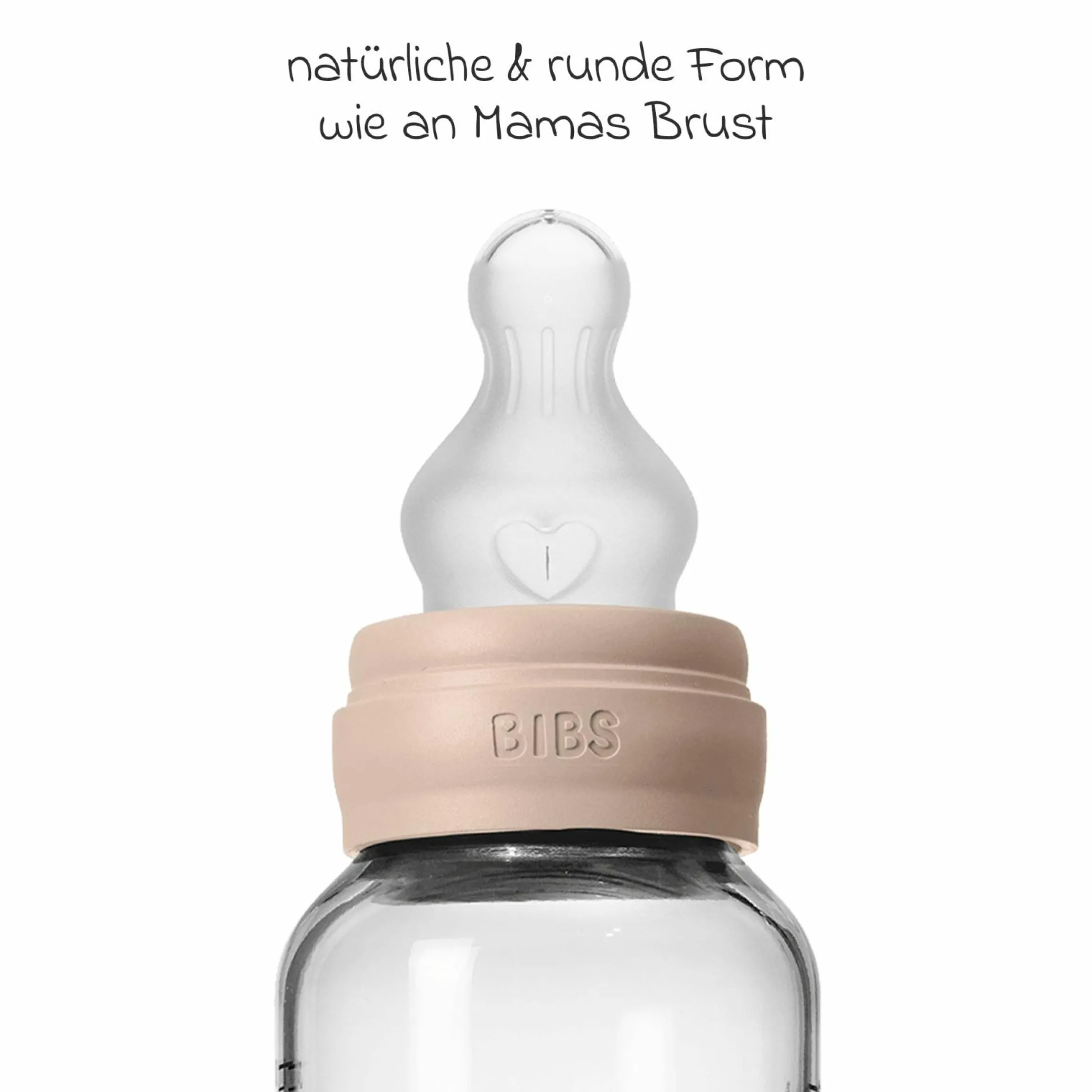 Glas-Flasche Baby Bottle Round 240 ml + Silikon-Trinksauger mittlerer Nahrungsfluss - Blush