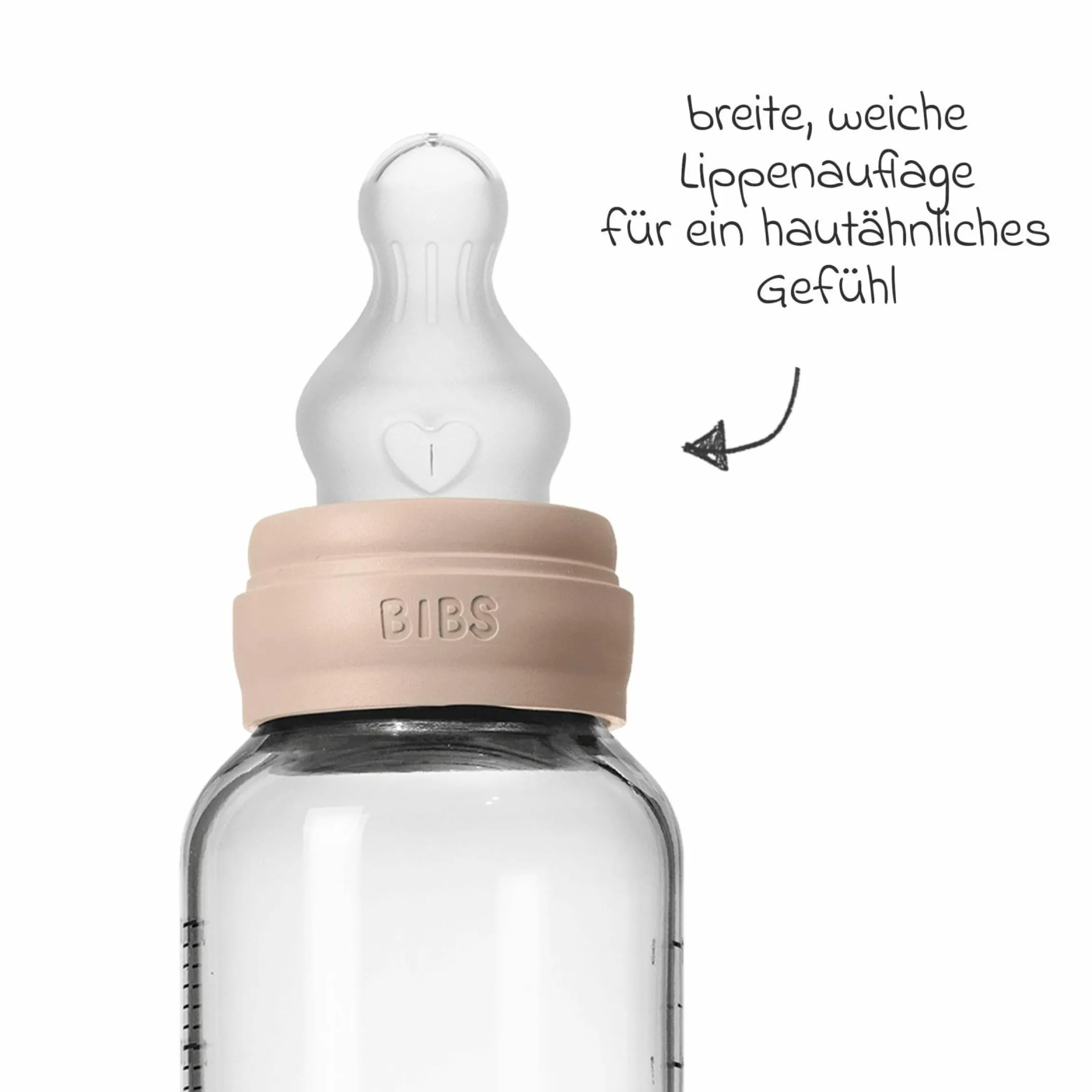 Glas-Flasche Baby Bottle Round 240 ml + Silikon-Trinksauger mittlerer Nahrungsfluss - Blush