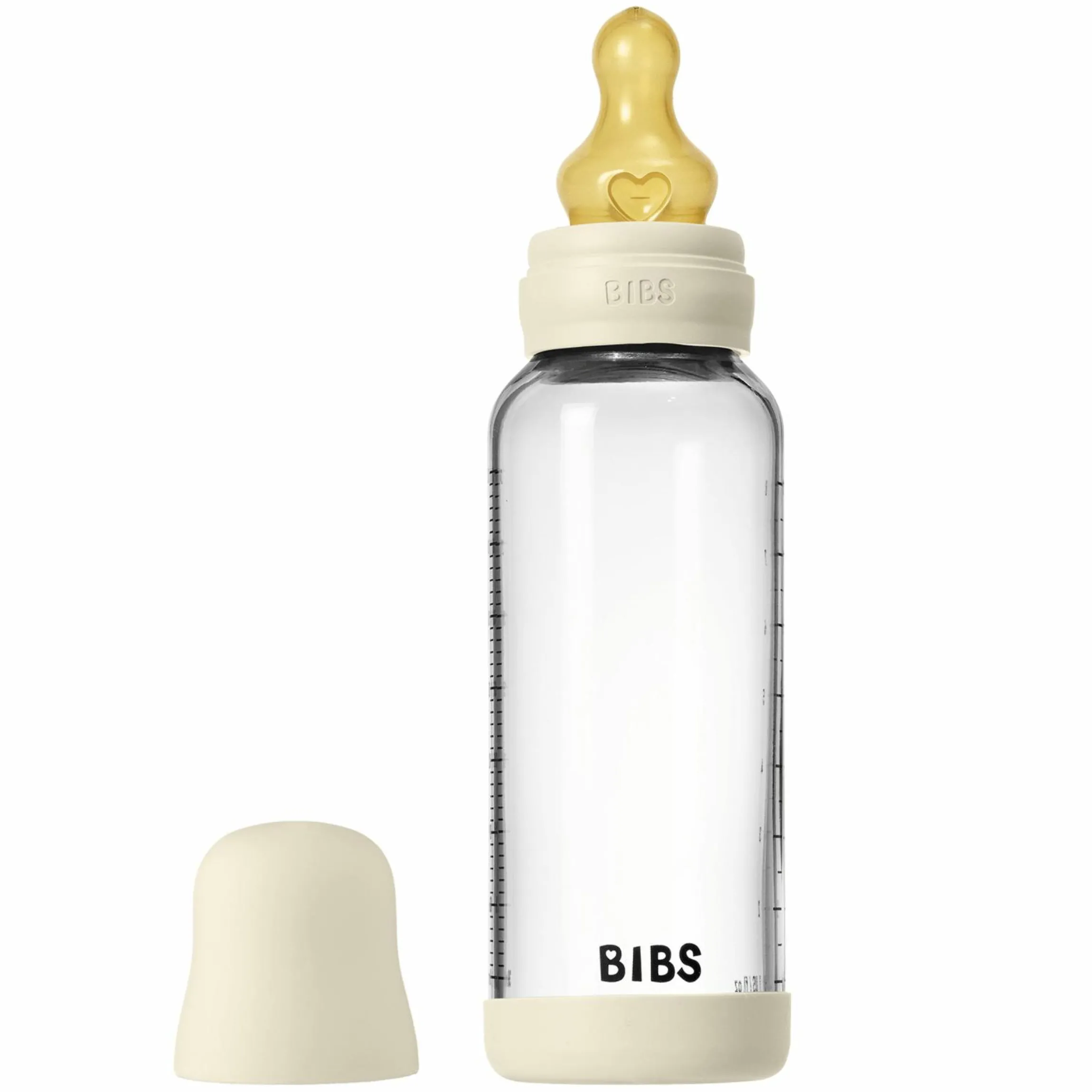 Glas-Flasche Baby Bottle Round 240 ml + Latex-Trinksauger mittlerer Nahrungsfluss - Ivory