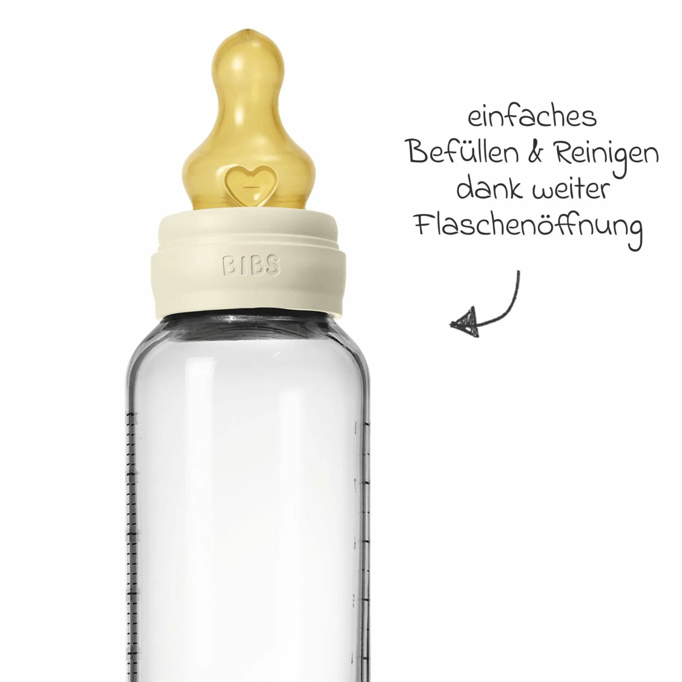 Glas-Flasche Baby Bottle Round 240 ml + Latex-Trinksauger mittlerer Nahrungsfluss - Ivory