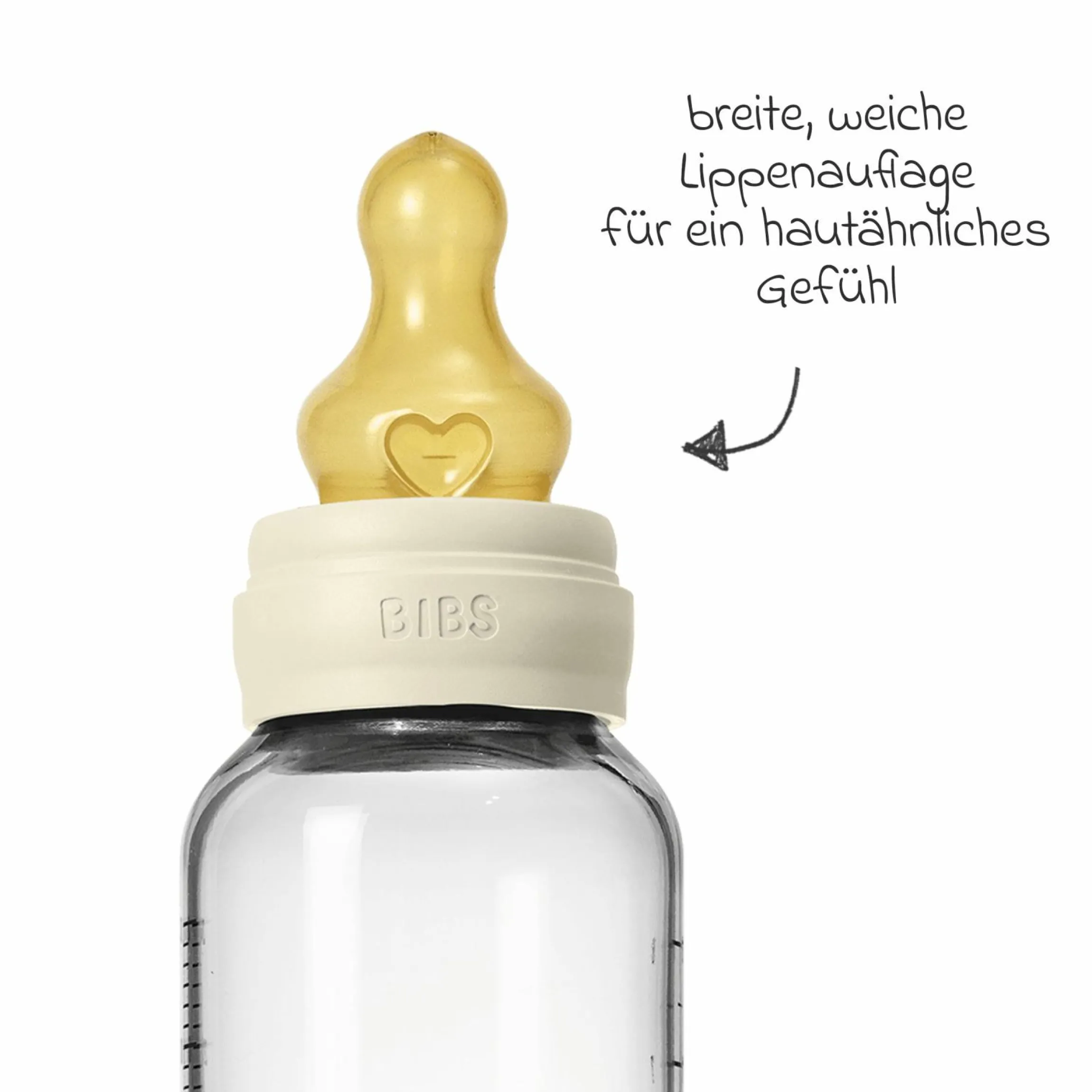 Glas-Flasche Baby Bottle Round 240 ml + Latex-Trinksauger mittlerer Nahrungsfluss - Ivory