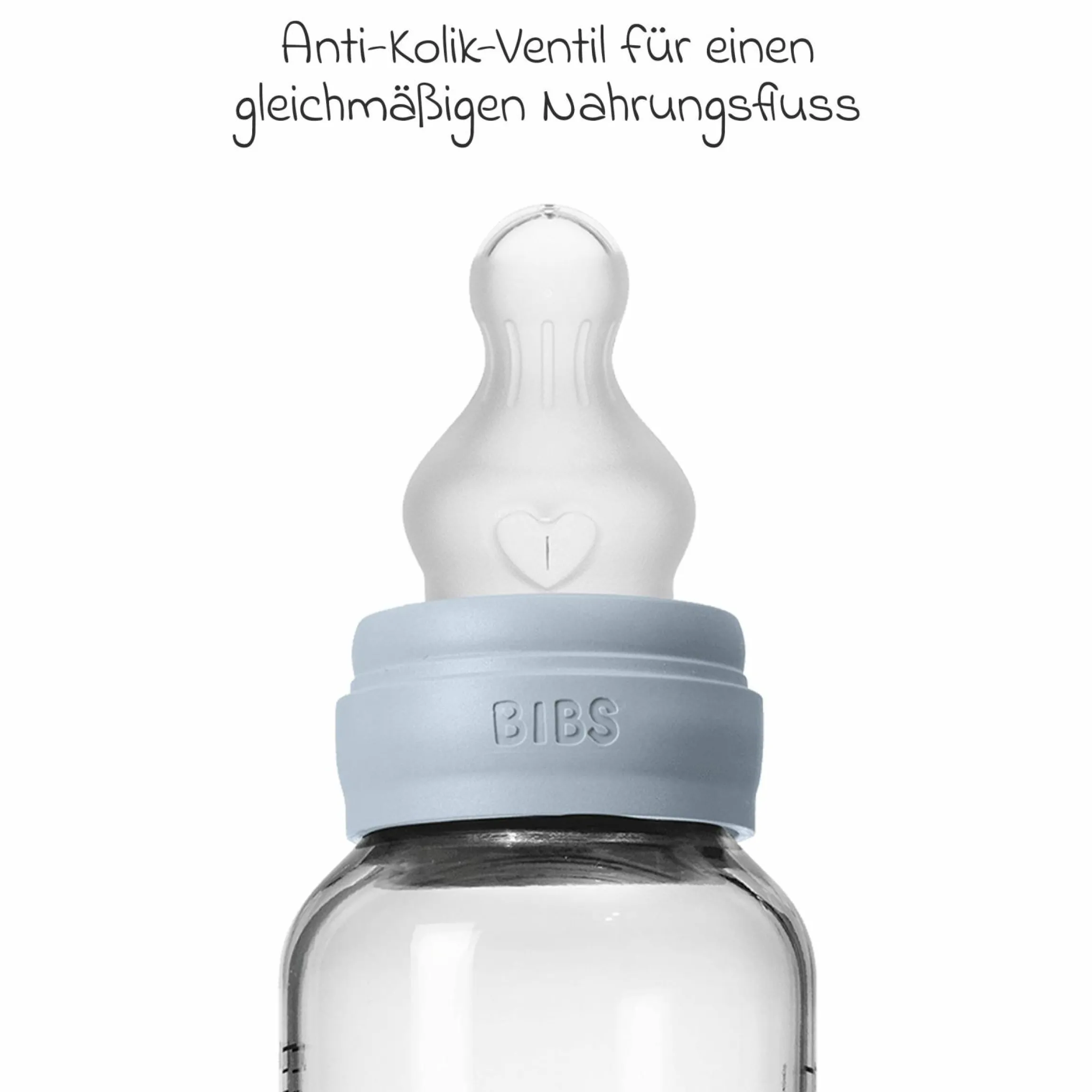 Glas-Flasche Baby Bottle Round 240 ml + Silikon-Trinksauger mittlerer Nahrungsfluss - Baby Blue