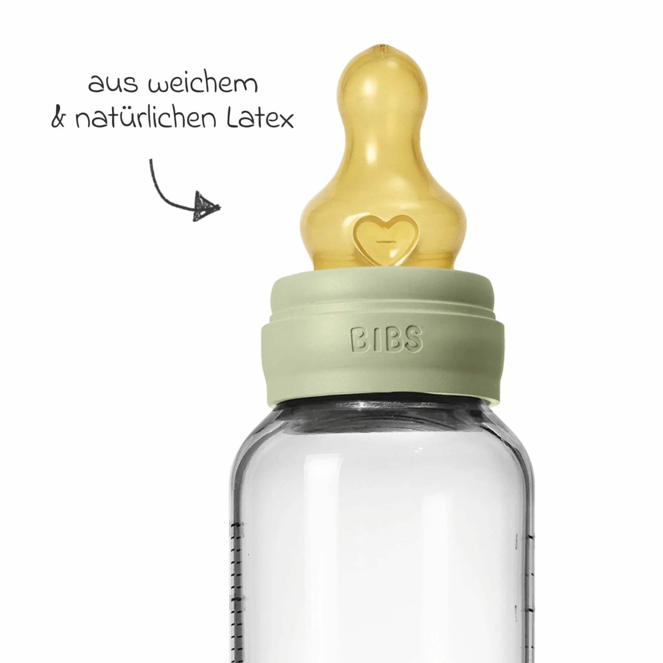 Glas-Flasche Baby Bottle Round 240 ml + Latex-Trinksauger mittlerer Nahrungsfluss - Sage