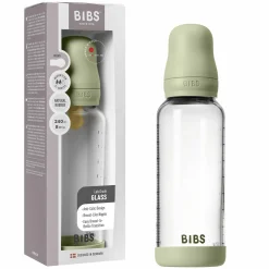 Glas-Flasche Baby Bottle Round 240 ml + Latex-Trinksauger mittlerer Nahrungsfluss - Sage