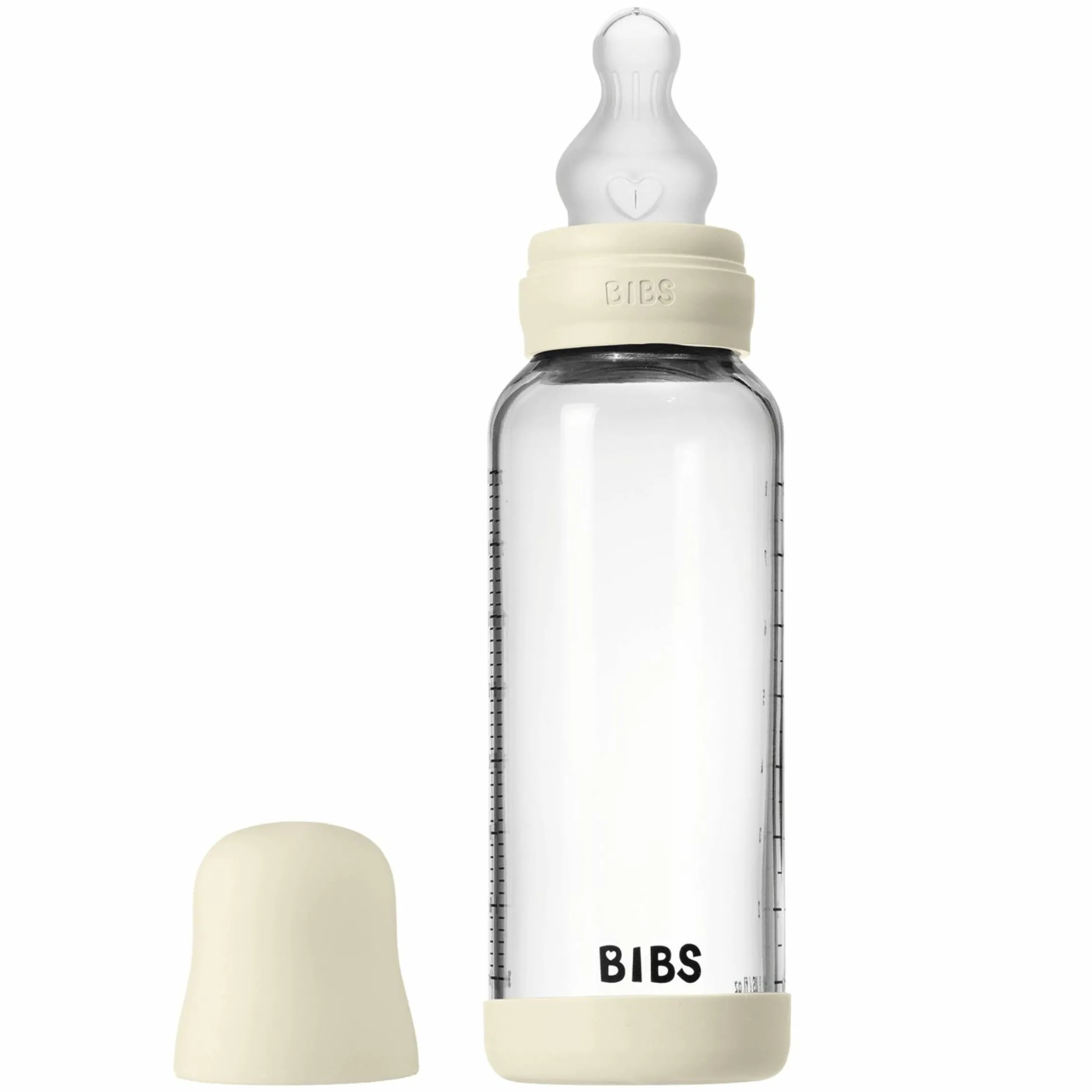Glas-Flasche Baby Bottle Round 240 ml + Silikon-Trinksauger mittlerer Nahrungsfluss - Ivory