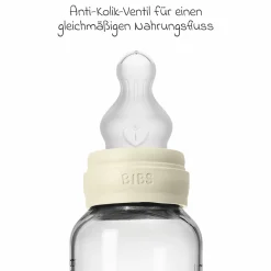 Glas-Flasche Baby Bottle Round 240 ml + Silikon-Trinksauger mittlerer Nahrungsfluss - Ivory