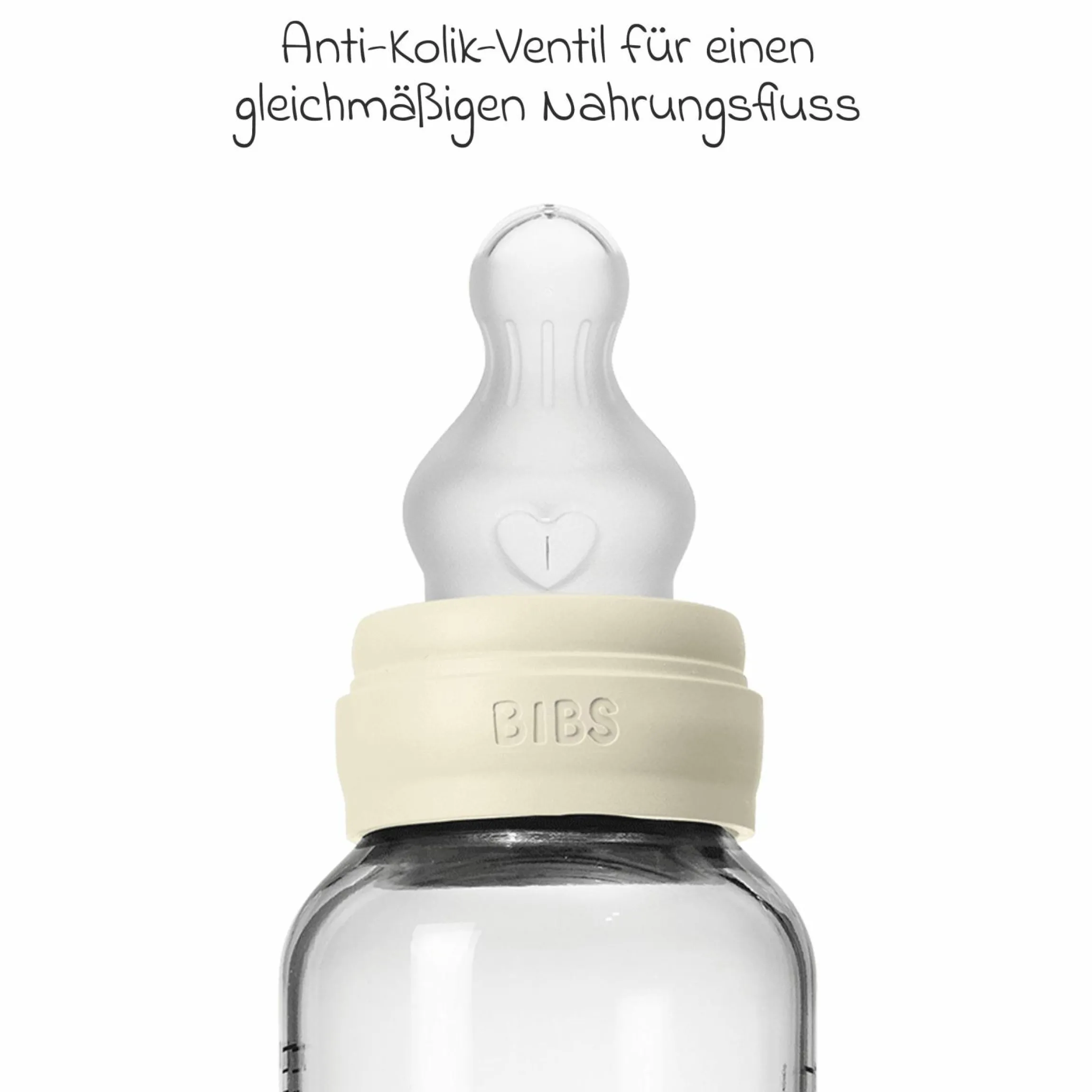 Glas-Flasche Baby Bottle Round 240 ml + Silikon-Trinksauger mittlerer Nahrungsfluss - Ivory