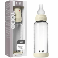 Glas-Flasche Baby Bottle Round 240 ml + Silikon-Trinksauger mittlerer Nahrungsfluss - Ivory