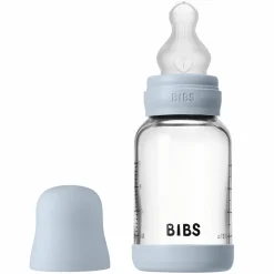 Glas-Flasche Baby Bottle Round 120 ml + Silikon-Trinksauger langsamer Nahrungsfluss - Baby Blue