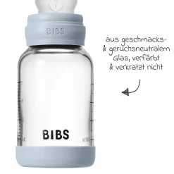 Glas-Flasche Baby Bottle Round 120 ml + Silikon-Trinksauger langsamer Nahrungsfluss - Baby Blue