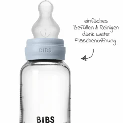 Glas-Flasche Baby Bottle Round 120 ml + Silikon-Trinksauger langsamer Nahrungsfluss - Baby Blue