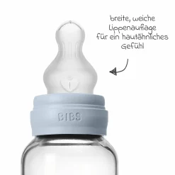 Glas-Flasche Baby Bottle Round 120 ml + Silikon-Trinksauger langsamer Nahrungsfluss - Baby Blue