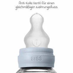 Glas-Flasche Baby Bottle Round 120 ml + Silikon-Trinksauger langsamer Nahrungsfluss - Baby Blue