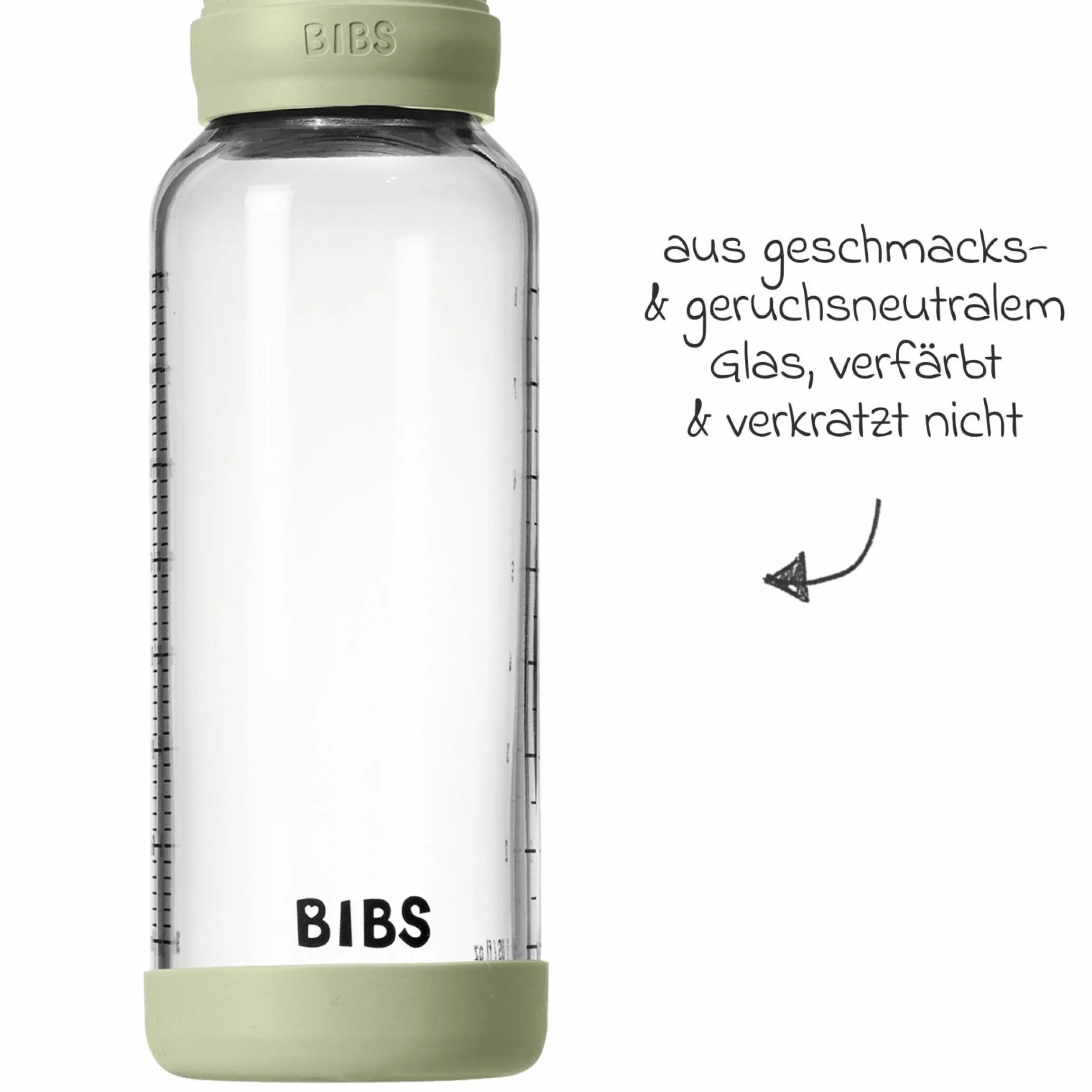 Glas-Flasche Baby Bottle Round 240 ml + Silikon-Trinksauger mittlerer Nahrungsfluss - Sage