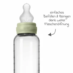 Glas-Flasche Baby Bottle Round 240 ml + Silikon-Trinksauger mittlerer Nahrungsfluss - Sage