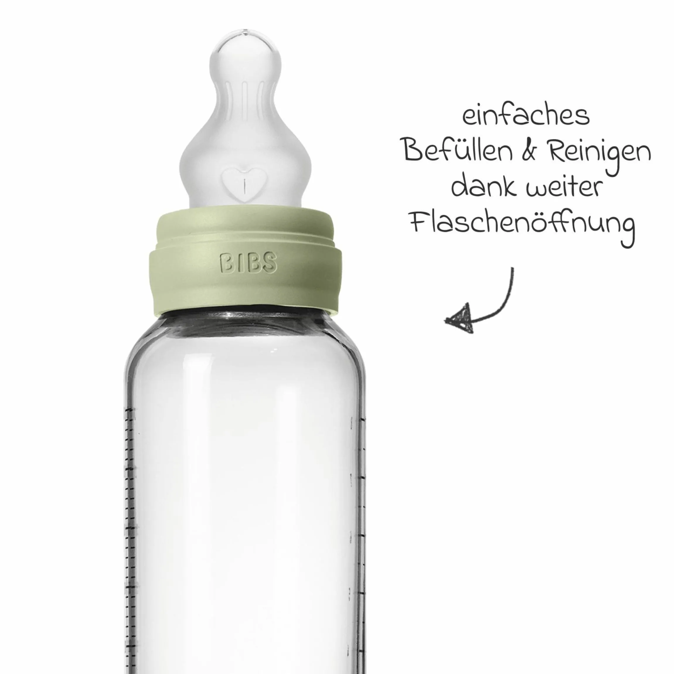 Glas-Flasche Baby Bottle Round 240 ml + Silikon-Trinksauger mittlerer Nahrungsfluss - Sage