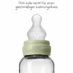 Glas-Flasche Baby Bottle Round 240 ml + Silikon-Trinksauger mittlerer Nahrungsfluss - Sage