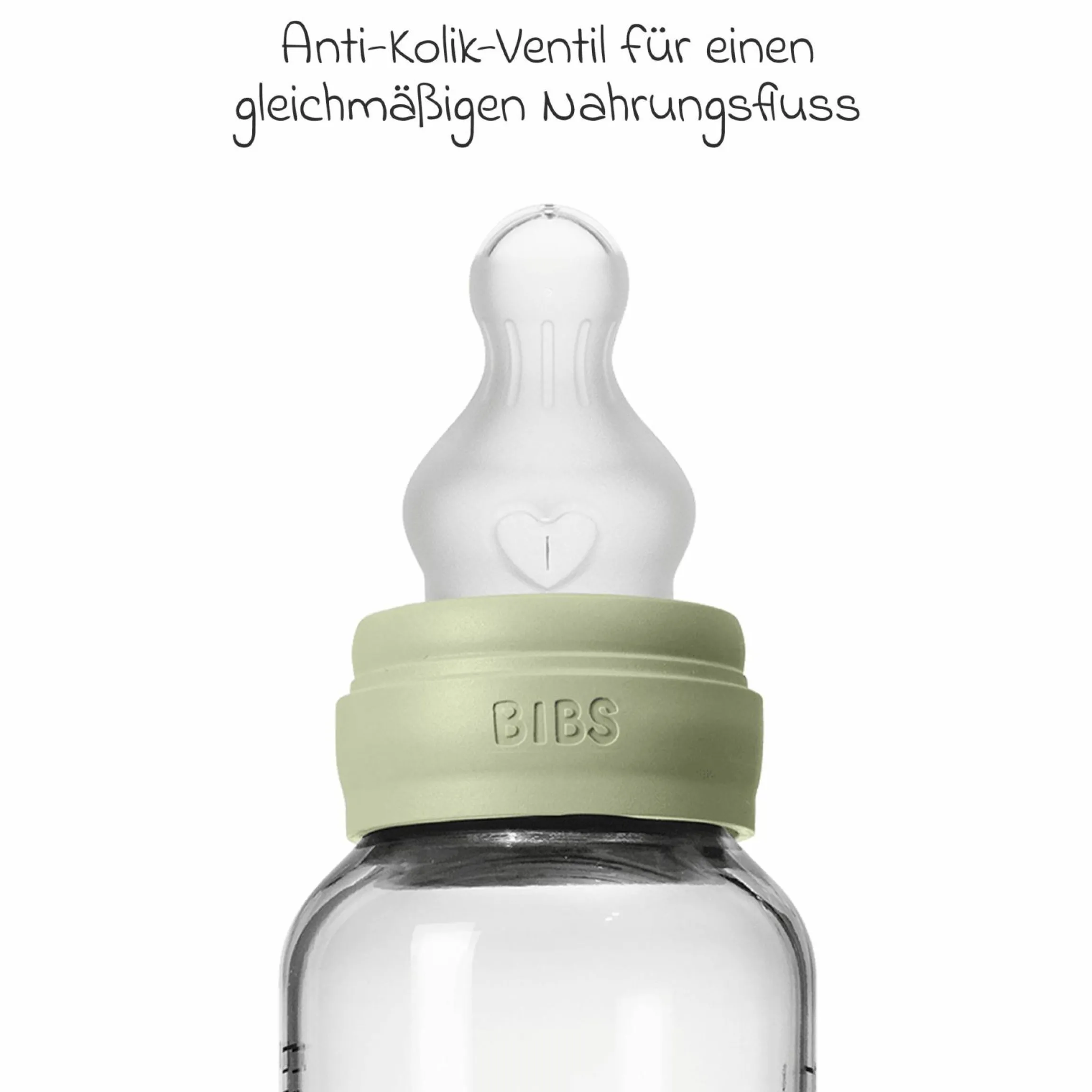 Glas-Flasche Baby Bottle Round 240 ml + Silikon-Trinksauger mittlerer Nahrungsfluss - Sage