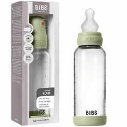 Glas-Flasche Baby Bottle Round 240 ml + Silikon-Trinksauger mittlerer Nahrungsfluss - Sage