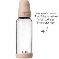 Glas-Flasche Baby Bottle Round 240 ml + Latex-Trinksauger mittlerer Nahrungsfluss - Blush