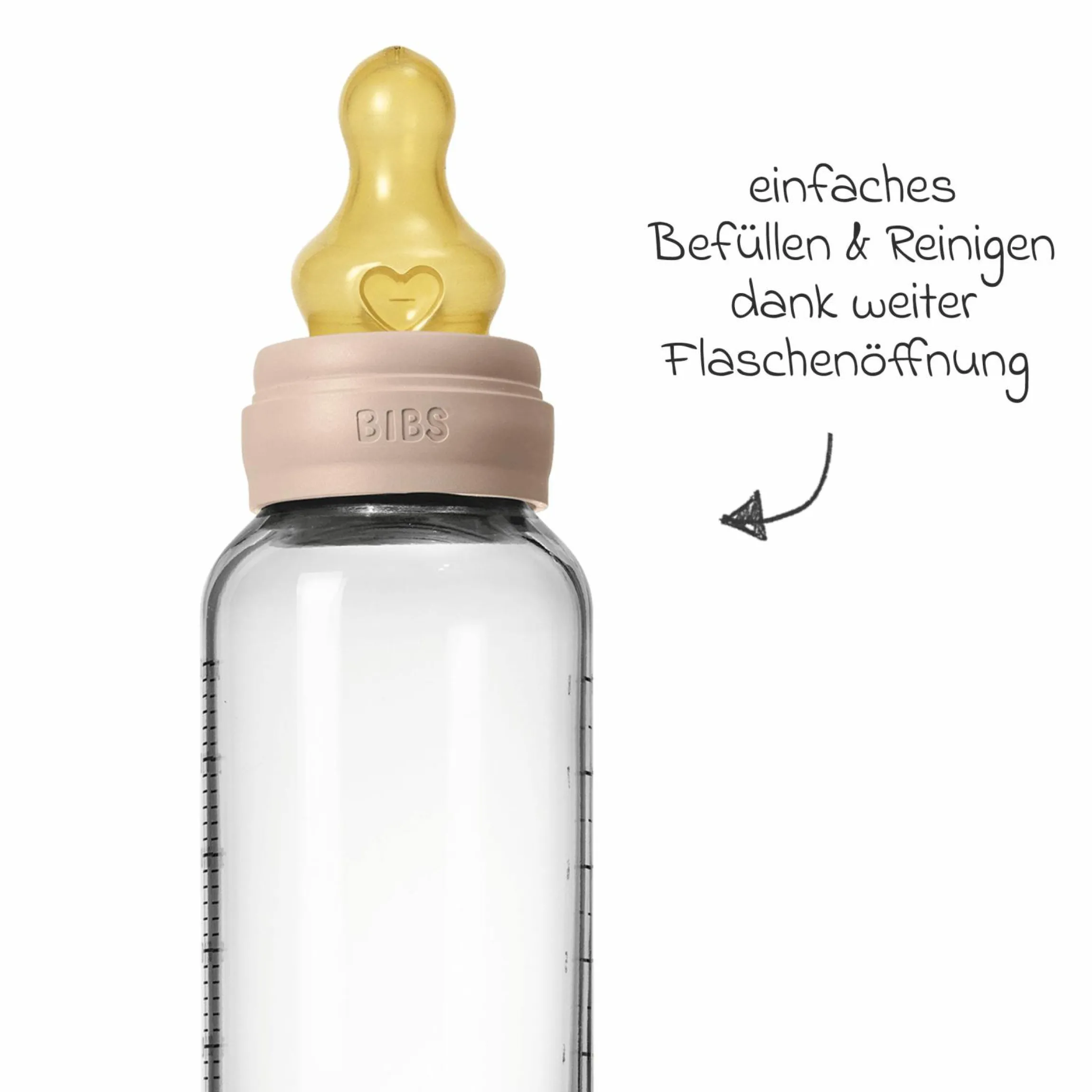 Glas-Flasche Baby Bottle Round 240 ml + Latex-Trinksauger mittlerer Nahrungsfluss - Blush