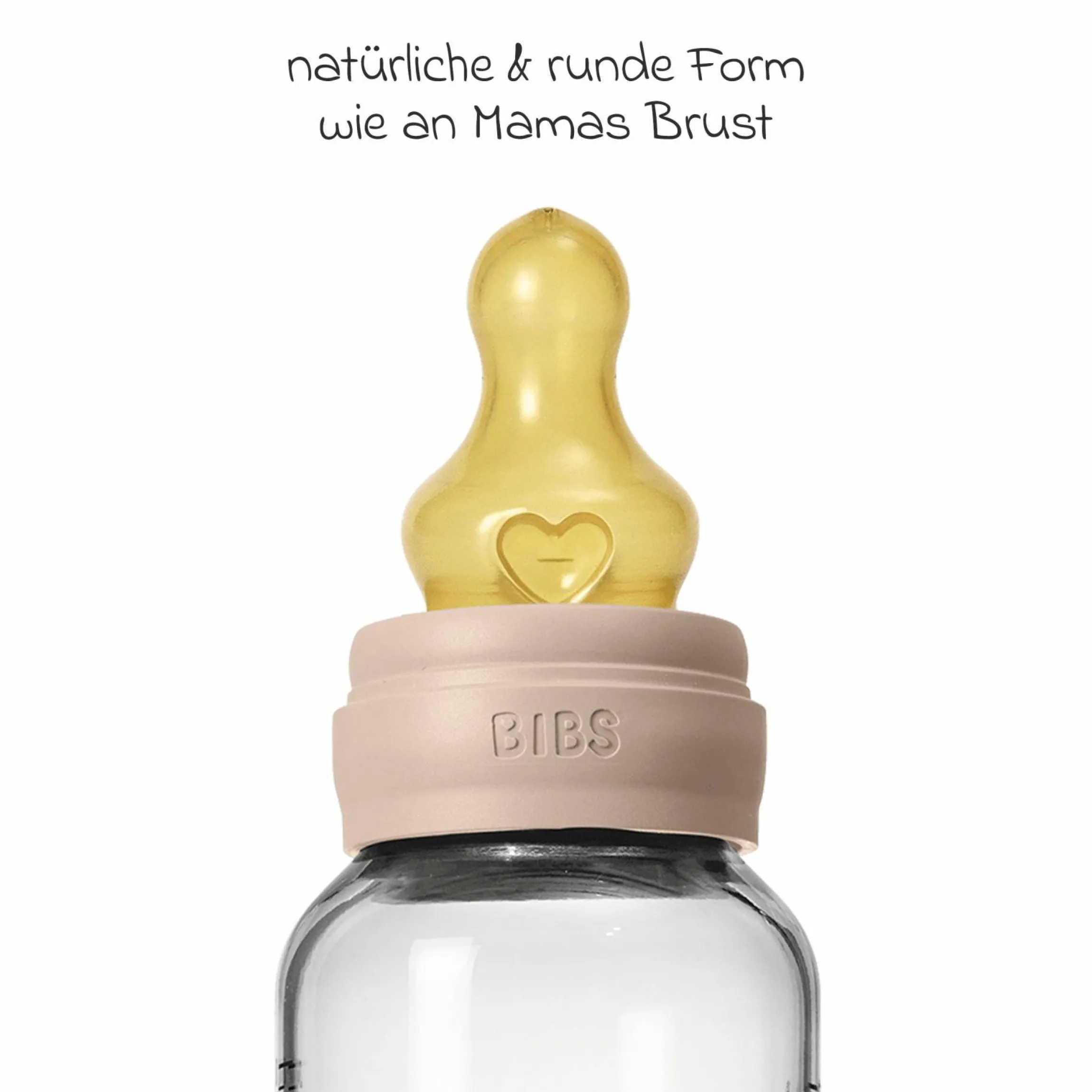 Glas-Flasche Baby Bottle Round 240 ml + Latex-Trinksauger mittlerer Nahrungsfluss - Blush