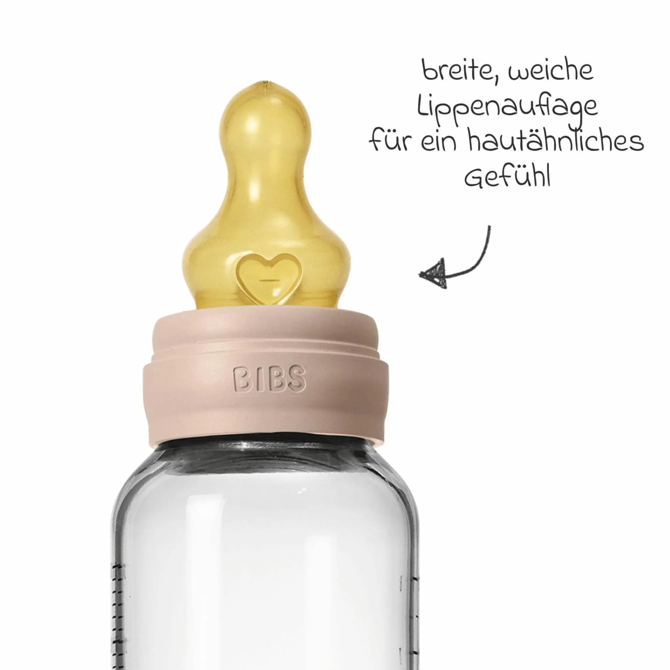 Glas-Flasche Baby Bottle Round 240 ml + Latex-Trinksauger mittlerer Nahrungsfluss - Blush