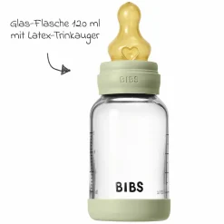 Glas-Flasche Baby Bottle Round 120 ml + Latex-Trinksauger langsamer Nahrungsfluss - Sage