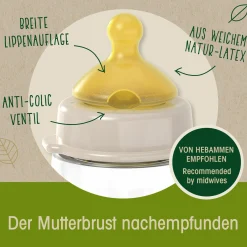Glas-Flasche Cherry green 240 ml + Latex-Trinksauger mittlerer Nahrungsfluss - Grün