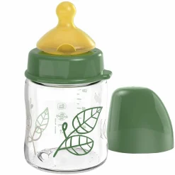 Glas-Flasche Cherry green 120 ml + Latex-Trinksauger langsamer Nahrungsfluss - Grün