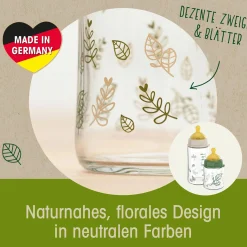 Glas-Flasche Cherry green 120 ml + Latex-Trinksauger langsamer Nahrungsfluss - Grün