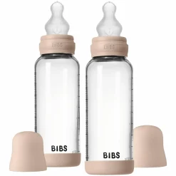 Glas-Flasche 2er Pack Baby Bottle Round 240 ml + Silikon-Trinksauger - Blush