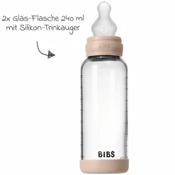 Glas-Flasche 2er Pack Baby Bottle Round 240 ml + Silikon-Trinksauger - Blush