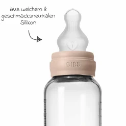 Glas-Flasche 2er Pack Baby Bottle Round 240 ml + Silikon-Trinksauger - Blush