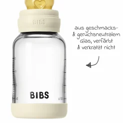 Glas-Flasche 2er Pack Baby Bottle Round 120 ml + Latex-Trinksauger - Ivory