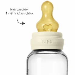 Glas-Flasche 2er Pack Baby Bottle Round 120 ml + Latex-Trinksauger - Ivory