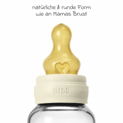 Glas-Flasche 2er Pack Baby Bottle Round 120 ml + Latex-Trinksauger - Ivory